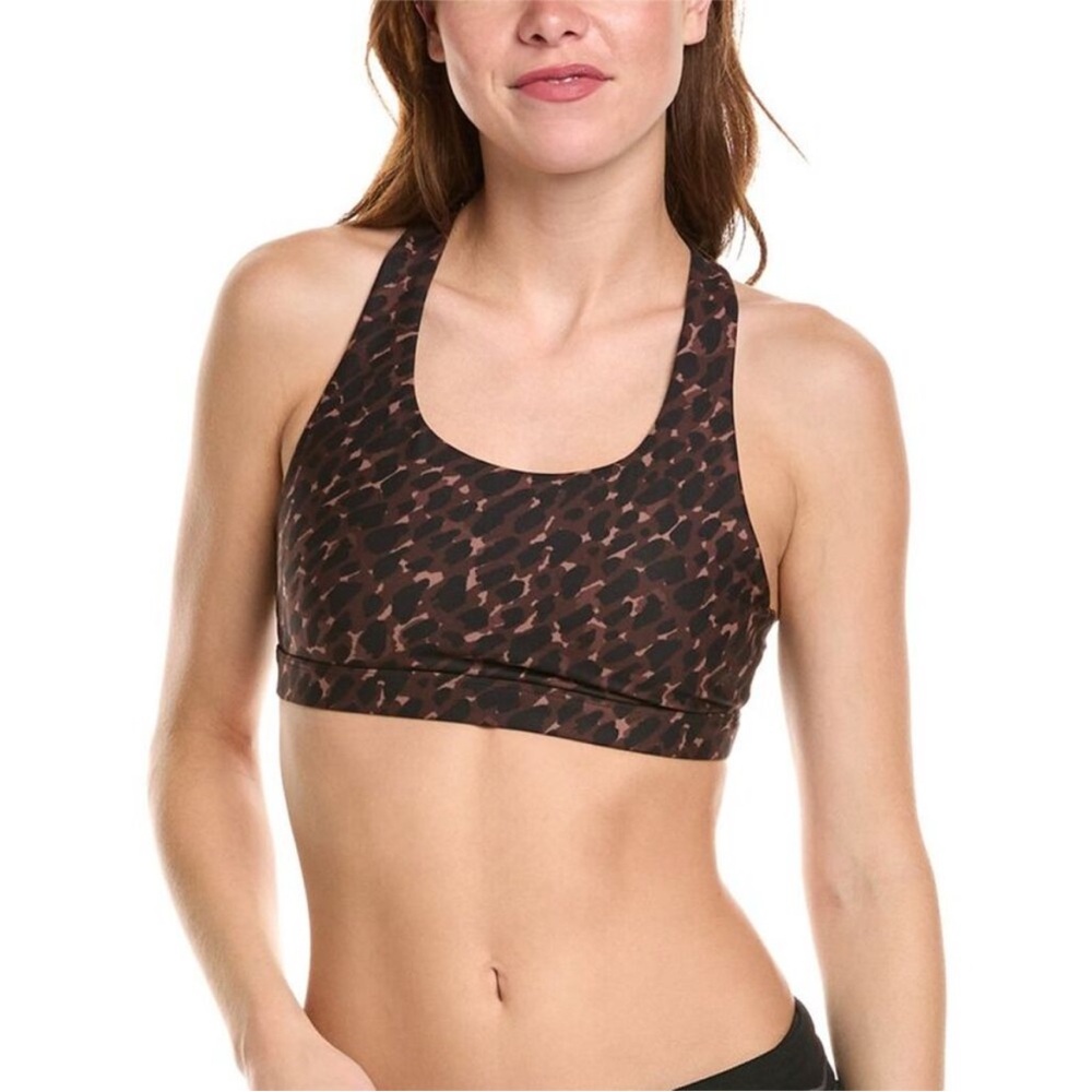 Spiritual Gangster Womens Studio Dream Tech Bra Brown Animal Print Size Xl